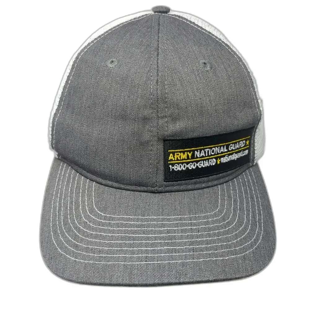 Army National Guard Trucker Hat Gray One Size Mesh Snapback Contrast Stitching